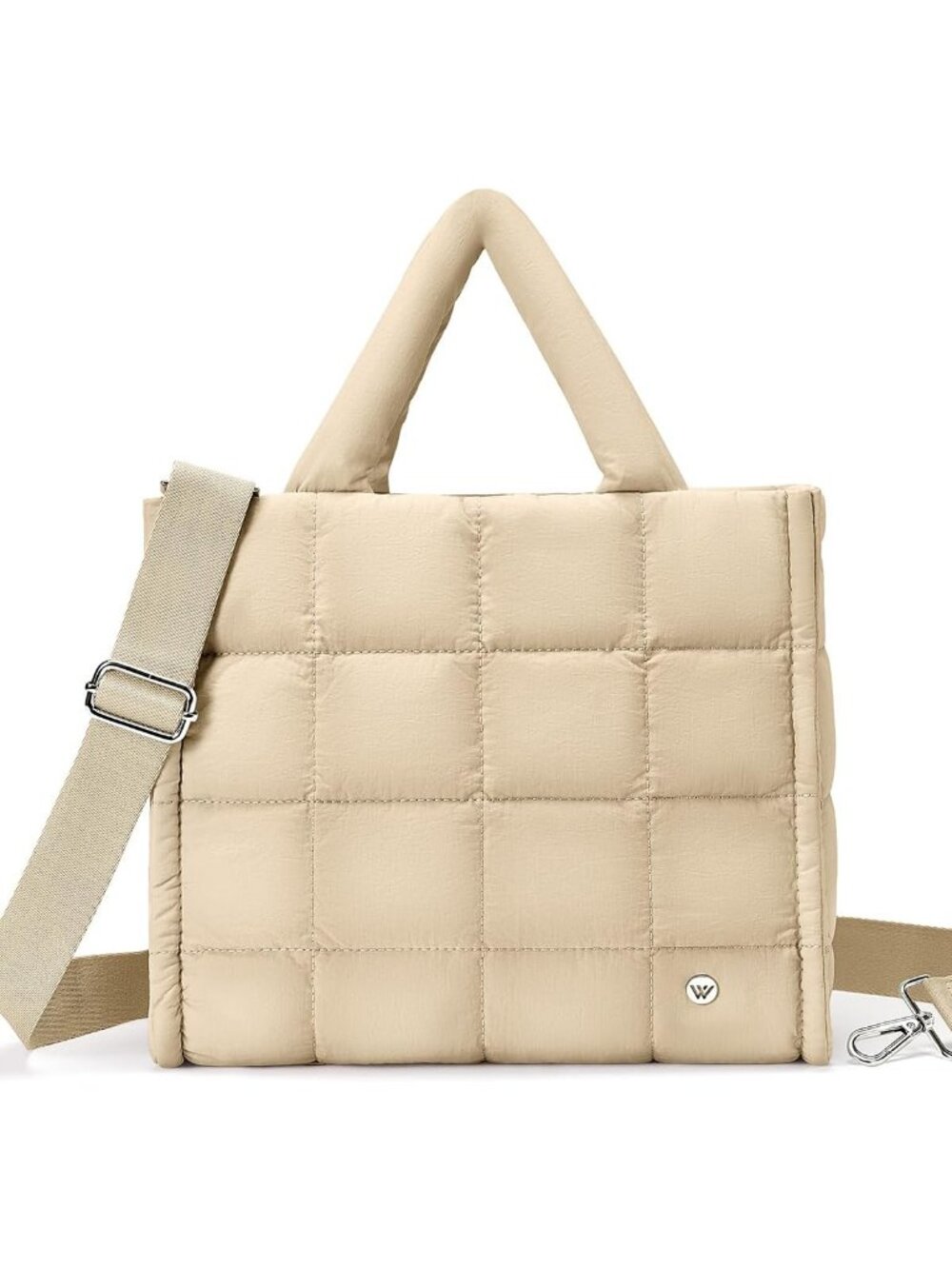 Women's khaki Quilted Zipper Tote Bag Puffy Weekender Overnight Nylon Shoulder